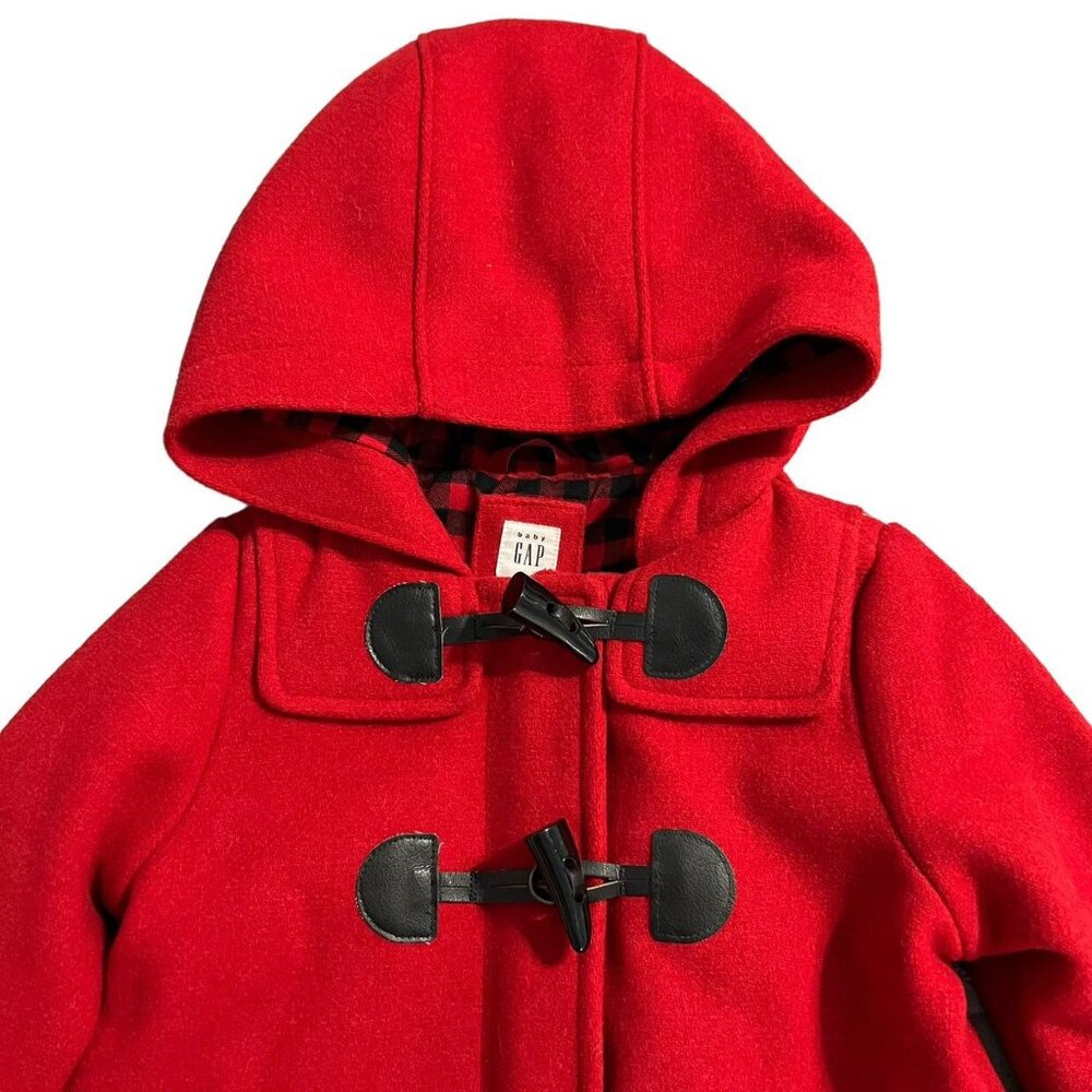Baby Gap 4Y Red Wool Hooded Toggle Coat Peacoat - Picture 5 of 7